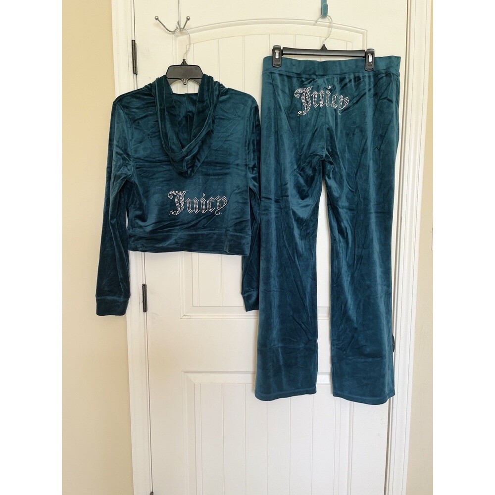 NWT JUICY COUTURE Size L Velour Bling Tracksuits Set Rare Sea Blue Y2K